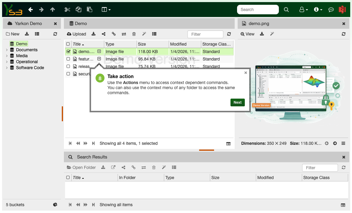Take action using the context menu